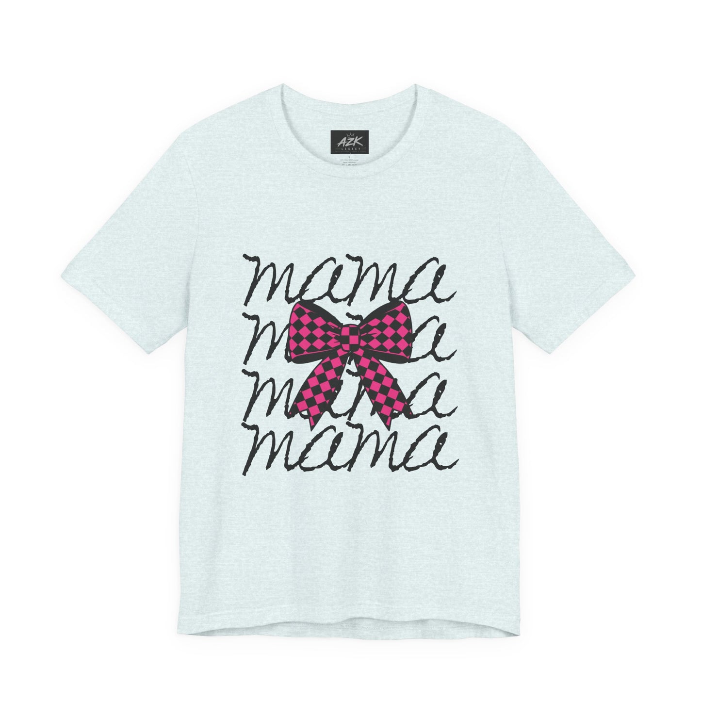 Mama Script Tee with Pink Plaid Bow
