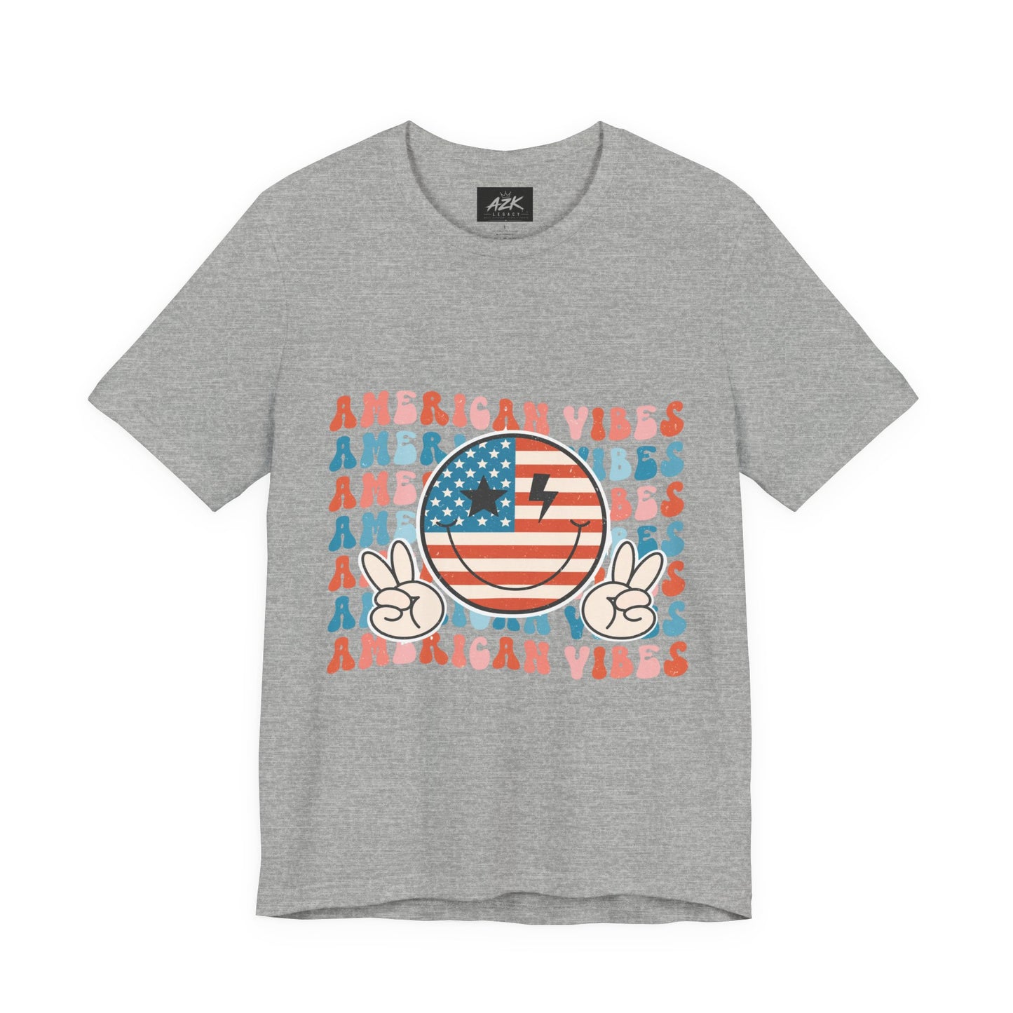 American Vibes T-Shirt — Retro Peace Sign Flag Tee (Fourth of July)