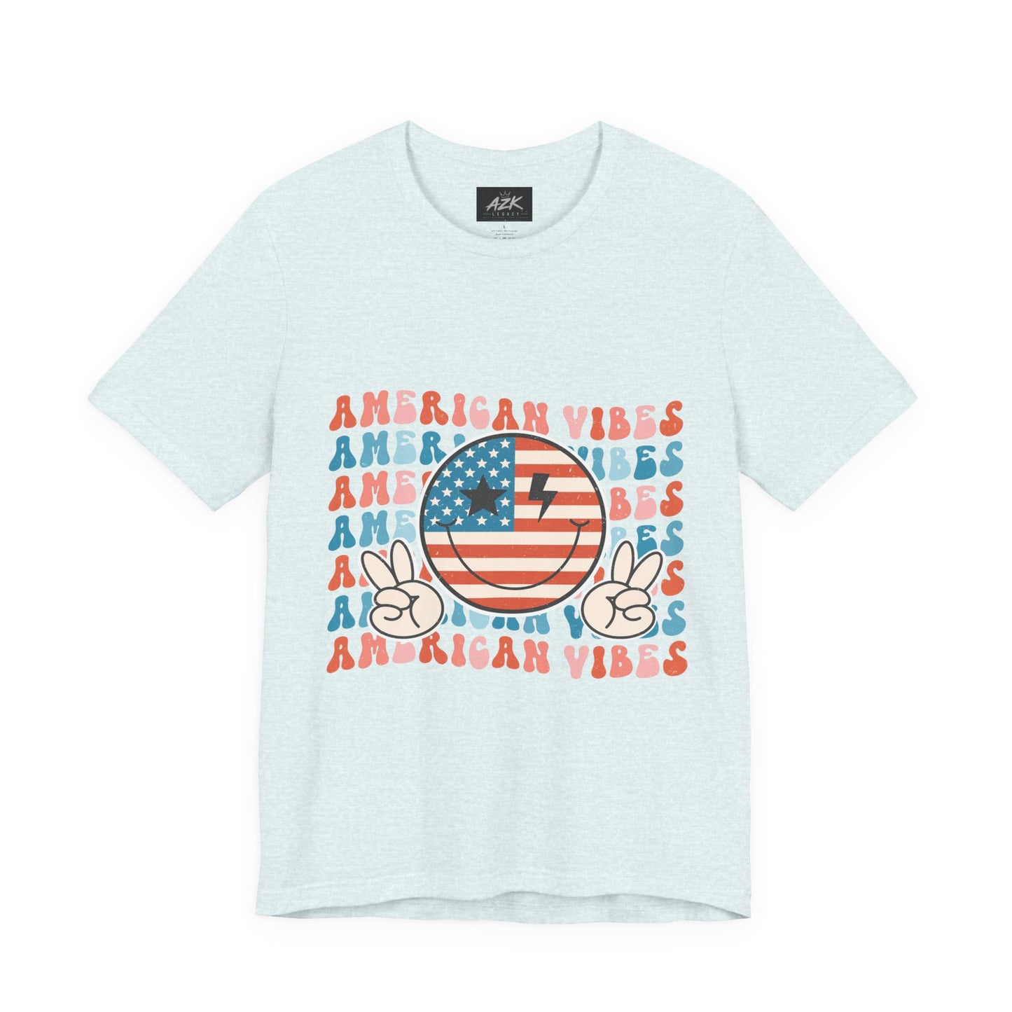 American Vibes T-Shirt — Retro Peace Sign Flag Tee (Fourth of July)