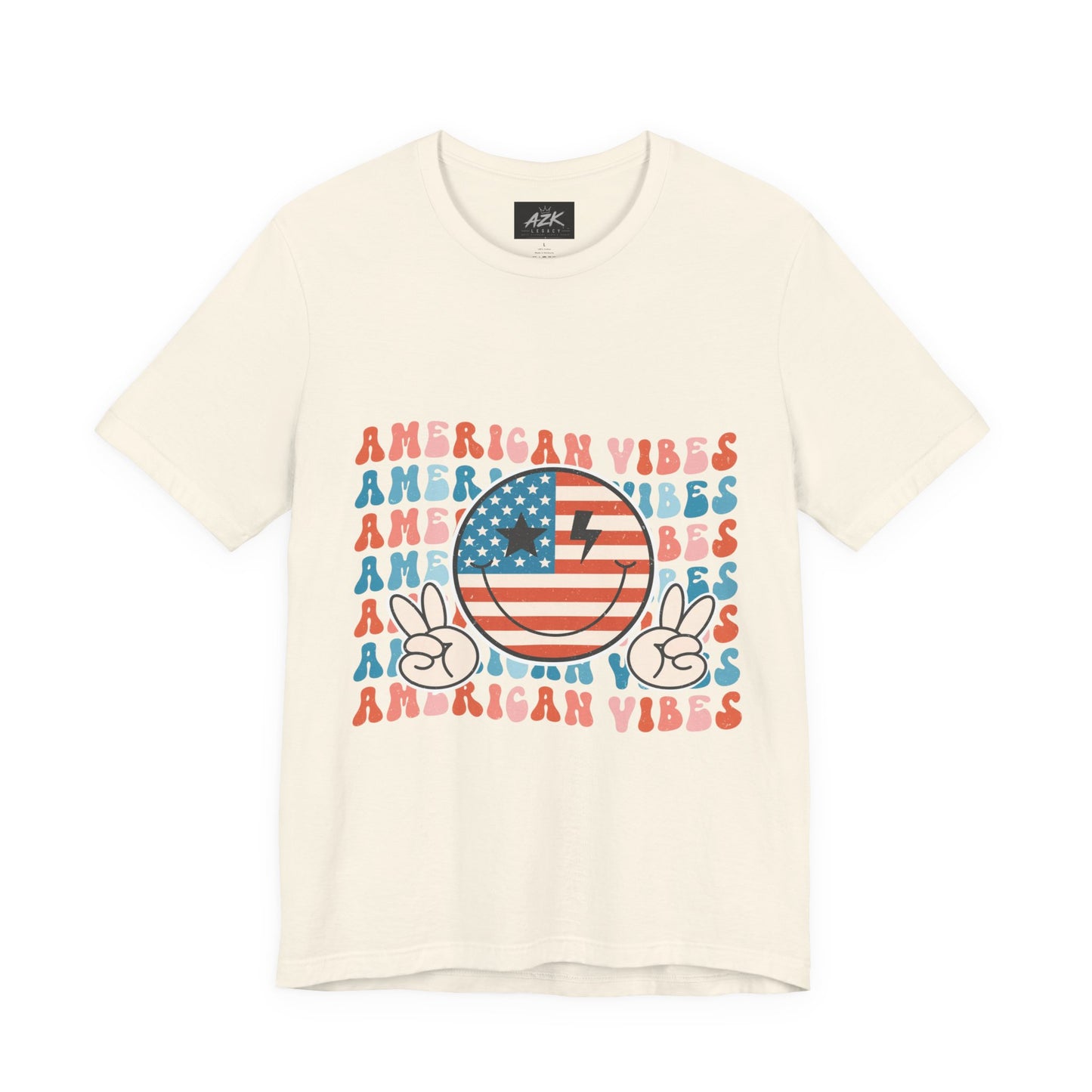 American Vibes T-Shirt — Retro Peace Sign Flag Tee (Fourth of July)