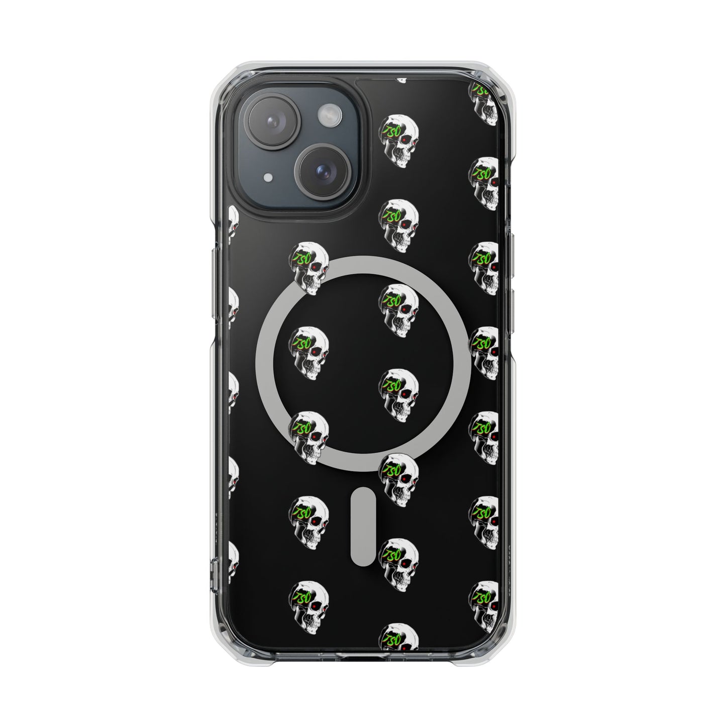 Clear MagSafe Phone Case — Green Eye Skull Pattern