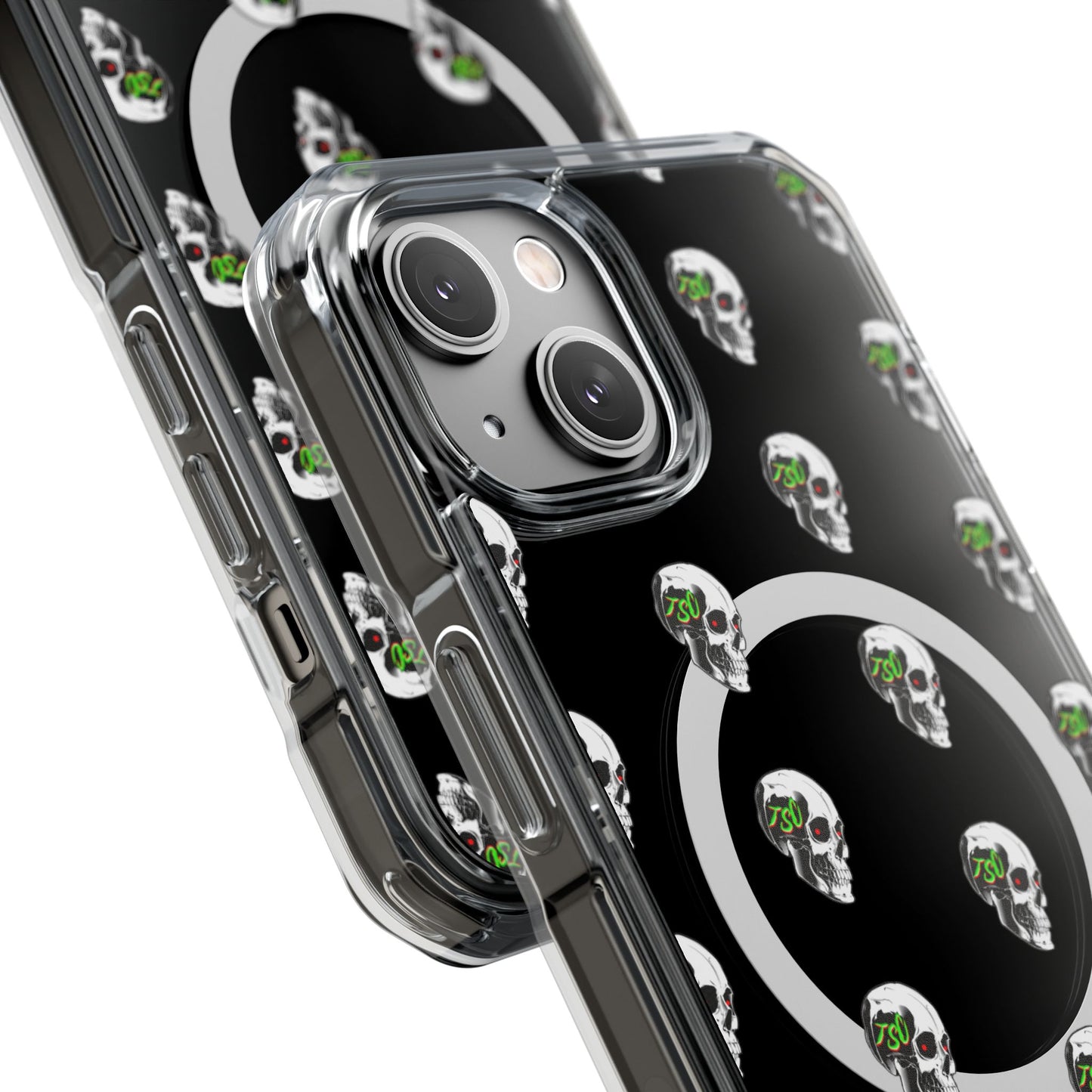 Clear MagSafe Phone Case — Green Eye Skull Pattern