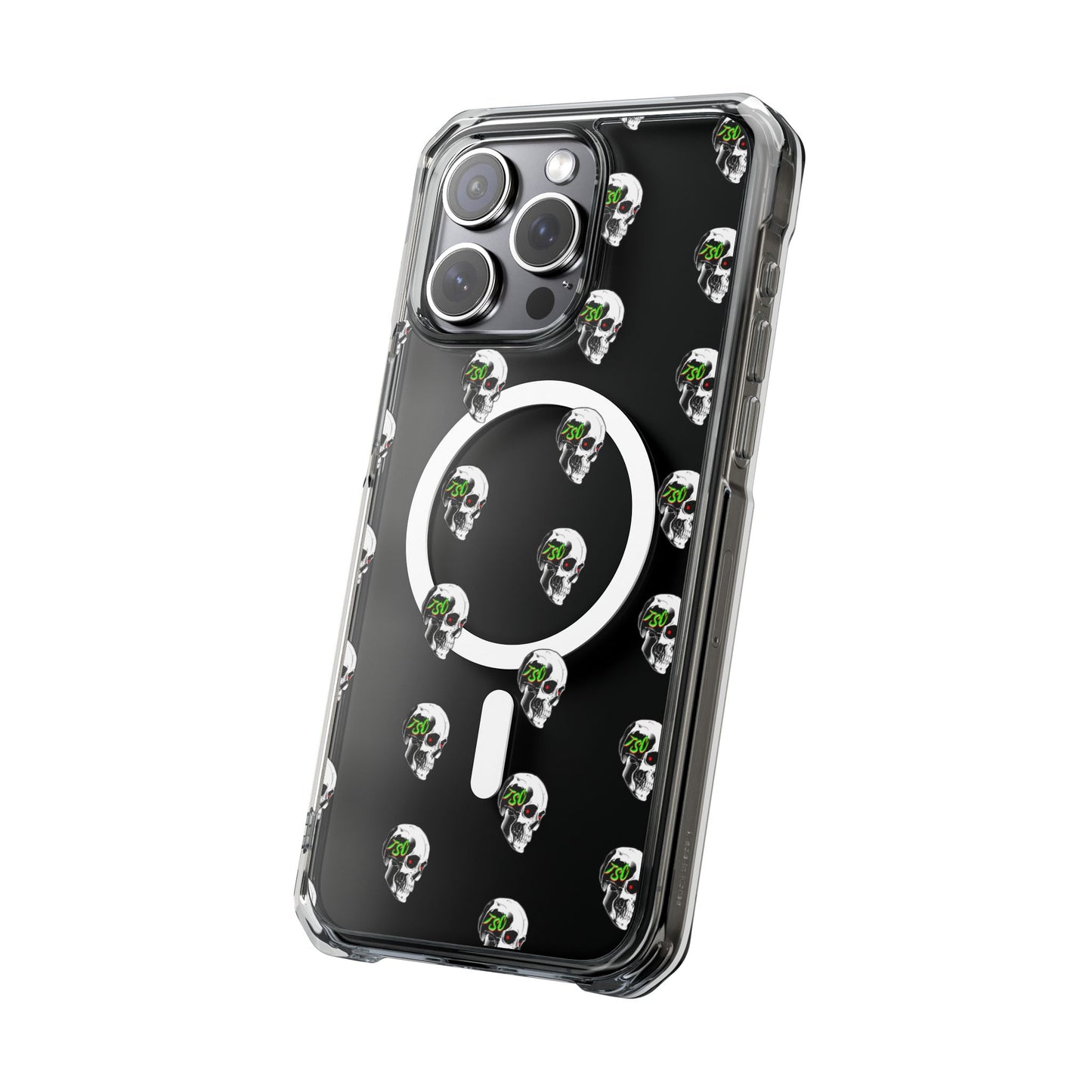 Clear MagSafe Phone Case — Green Eye Skull Pattern