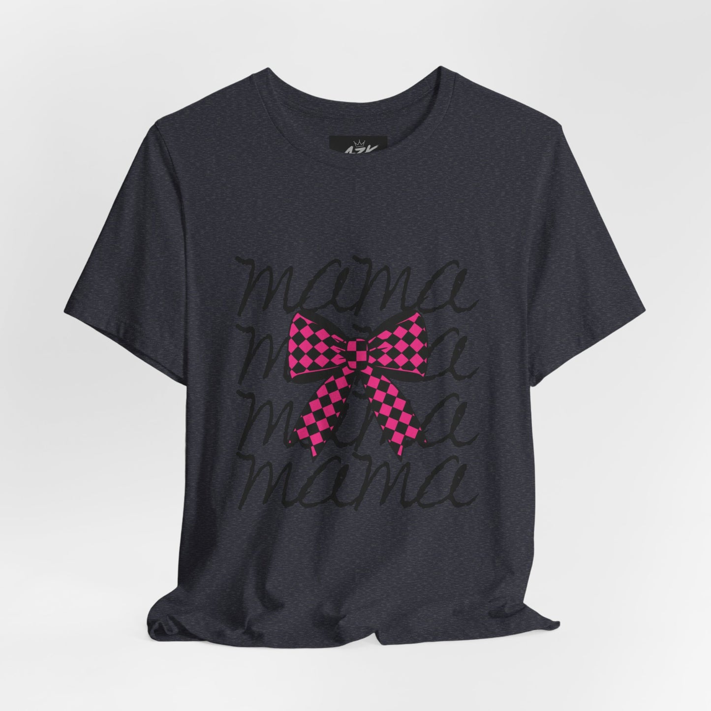 Mama Script Tee with Pink Plaid Bow