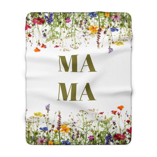 Mama Sherpa Fleece Blanket — Floral Wildflower Cozy Throw for Moms (Mother's Day Gift)