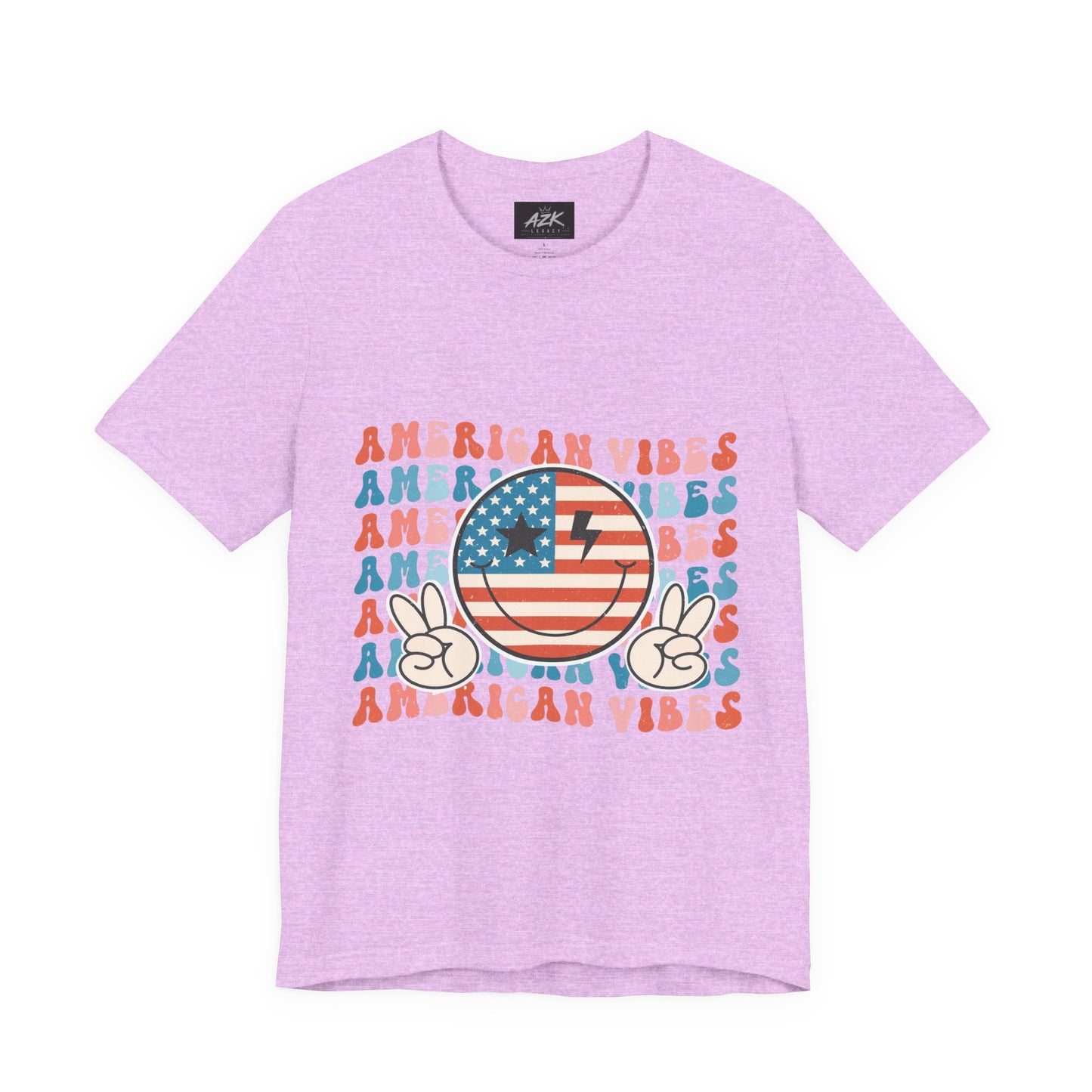American Vibes T-Shirt — Retro Peace Sign Flag Tee (Fourth of July)