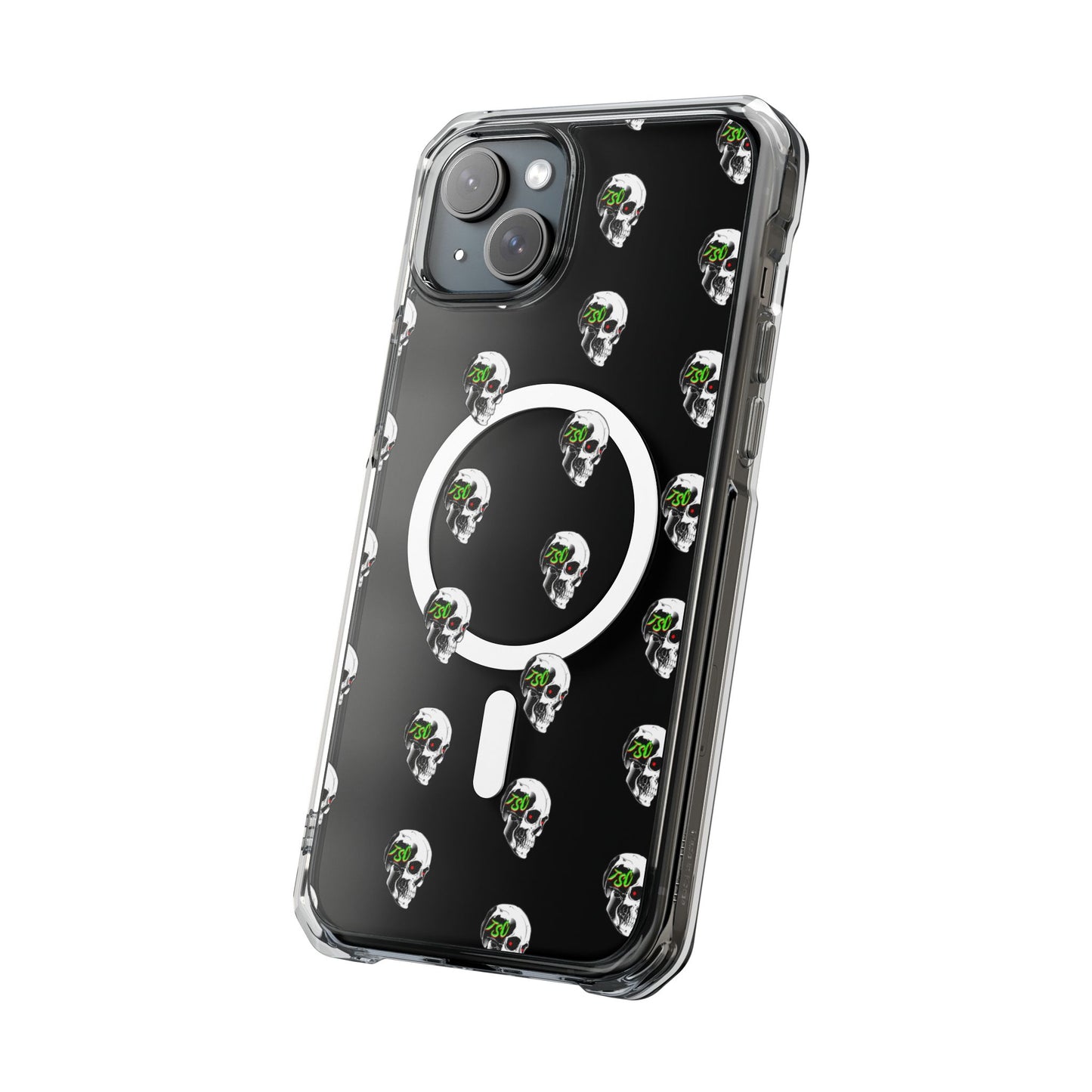 Clear MagSafe Phone Case — Green Eye Skull Pattern