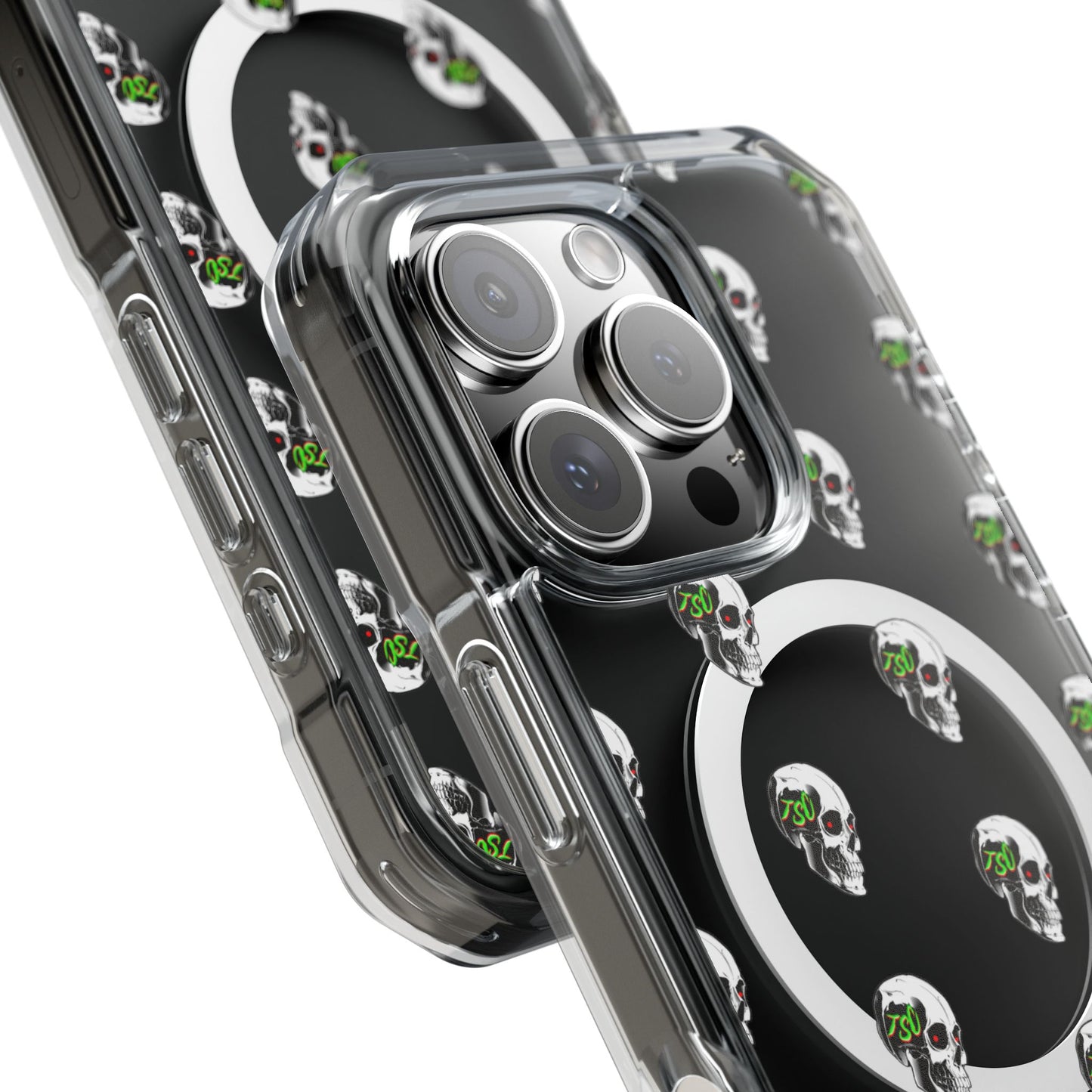 Clear MagSafe Phone Case — Green Eye Skull Pattern