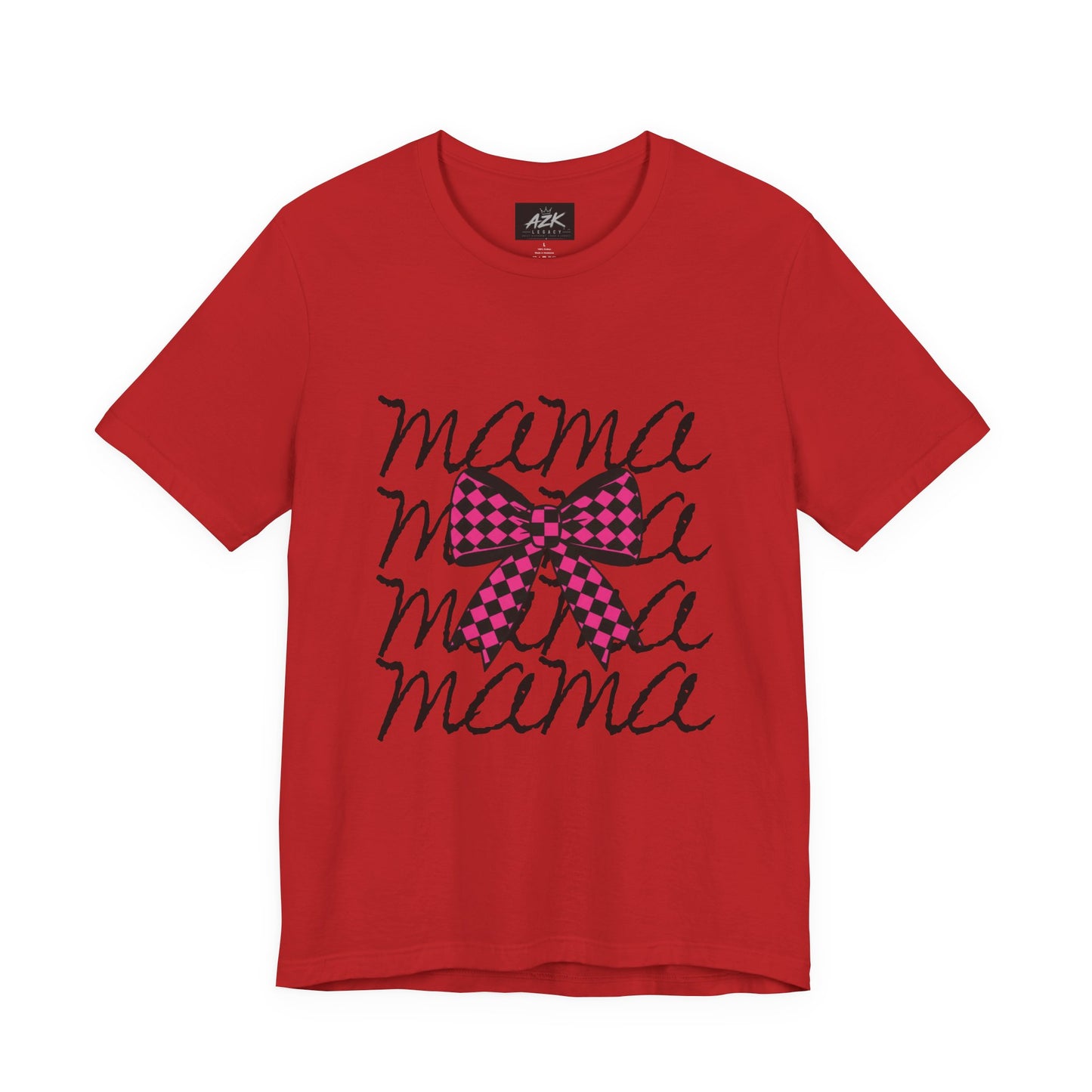 Mama Script Tee with Pink Plaid Bow