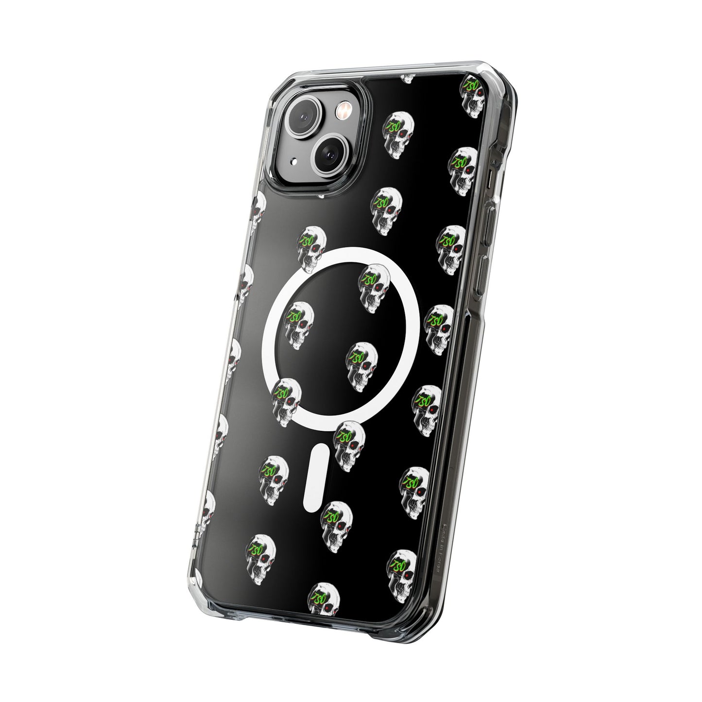 Clear MagSafe Phone Case — Green Eye Skull Pattern
