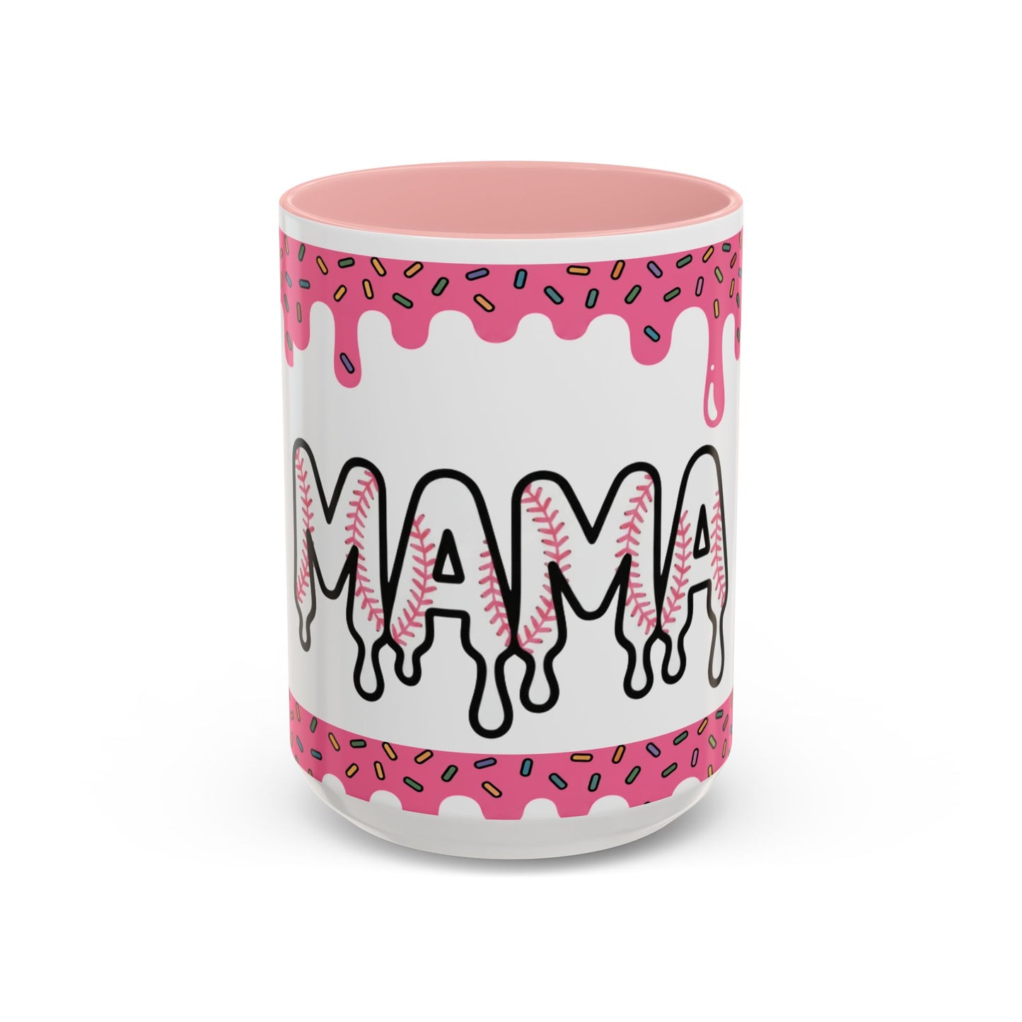Mama Baseball Drip Accent Coffee Mug – Pink Sprinkle Baseball Mom Gift (11/15oz)
