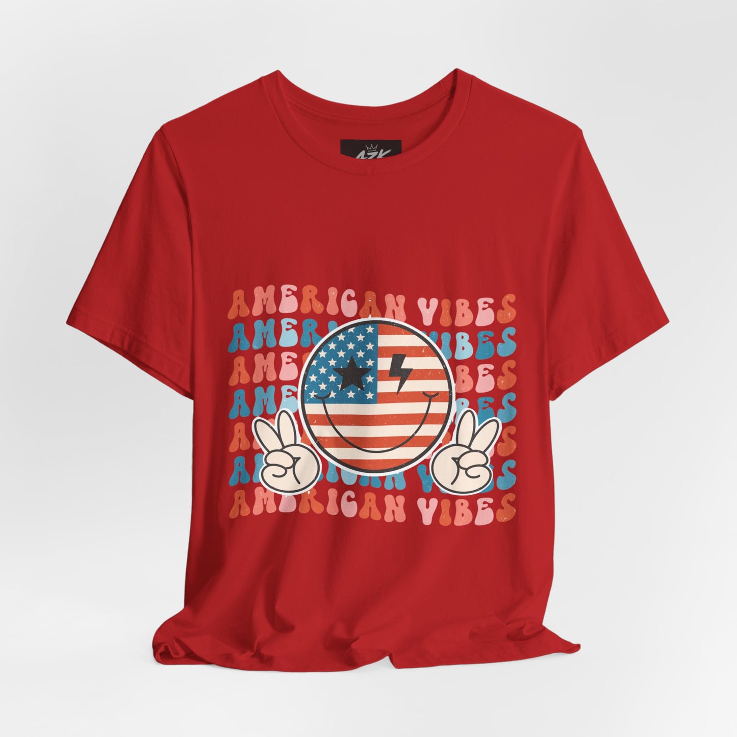 American Vibes T-Shirt — Retro Peace Sign Flag Tee (Fourth of July)