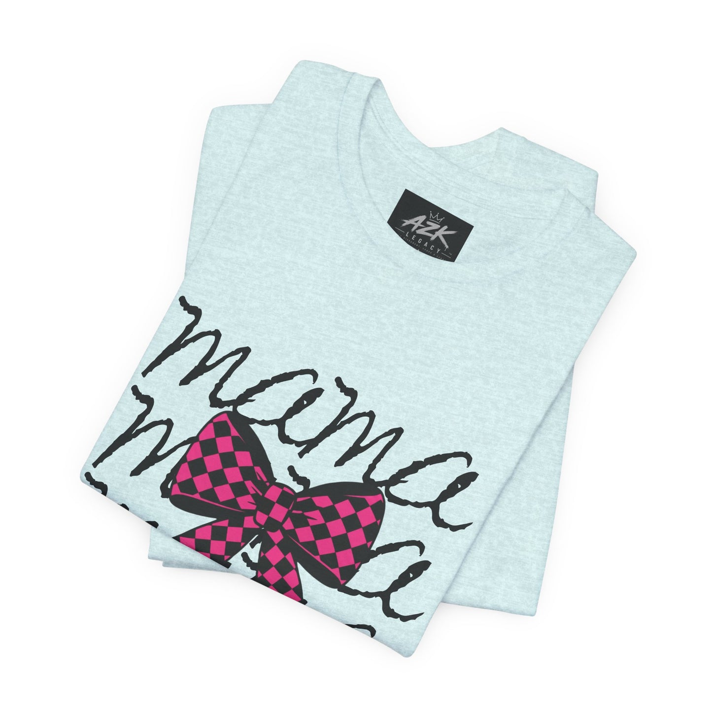 Mama Script Tee with Pink Plaid Bow