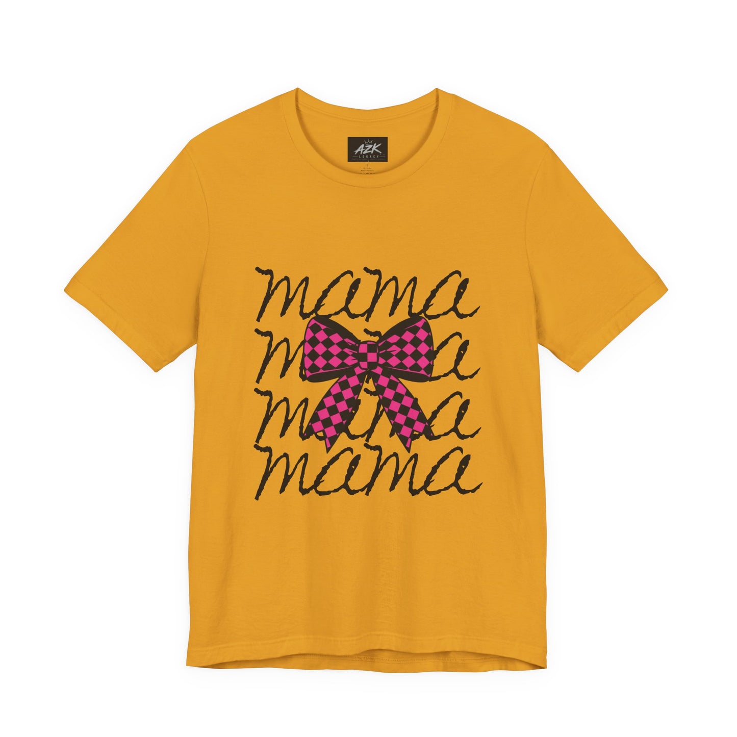 Mama Script Tee with Pink Plaid Bow